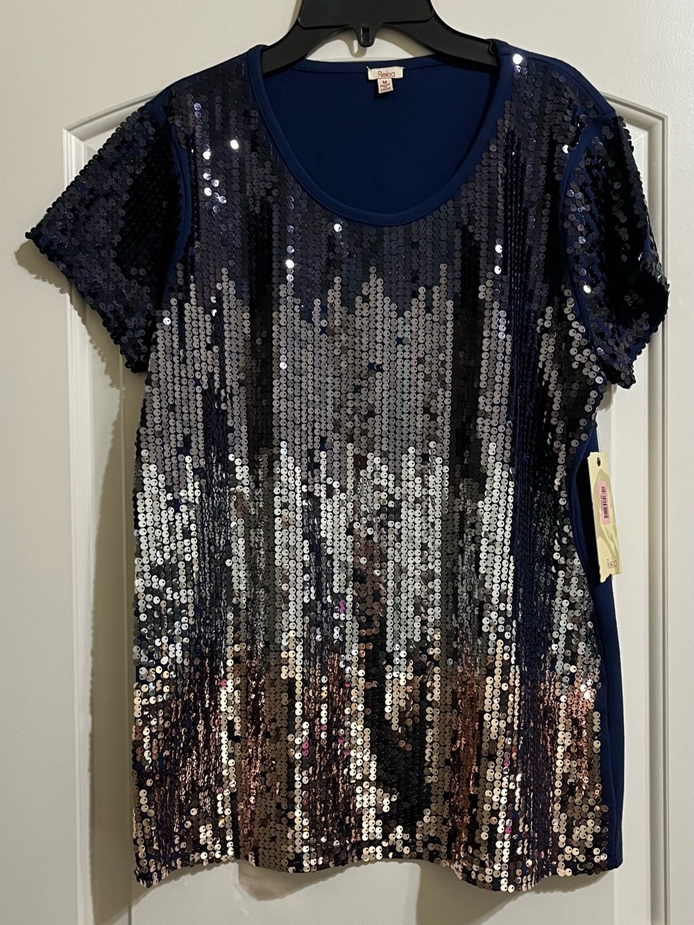NWT Reba Winter Jewels Sequins Navy Blue Ombré Size Medium MSRP $98.00